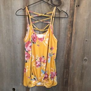 Lovely Melody Yellow Floral Tank Fold Up Hem